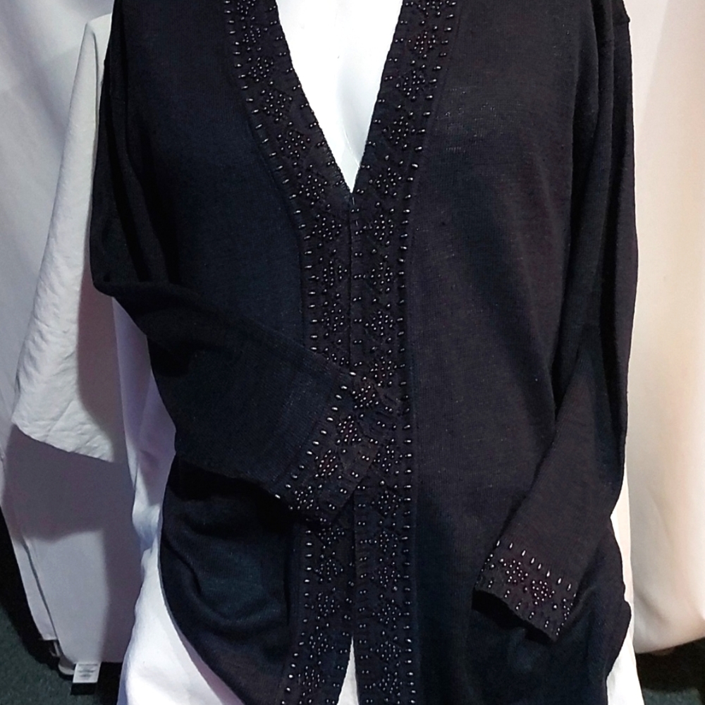 Ladies long sleeve navy linen cardigan Size L